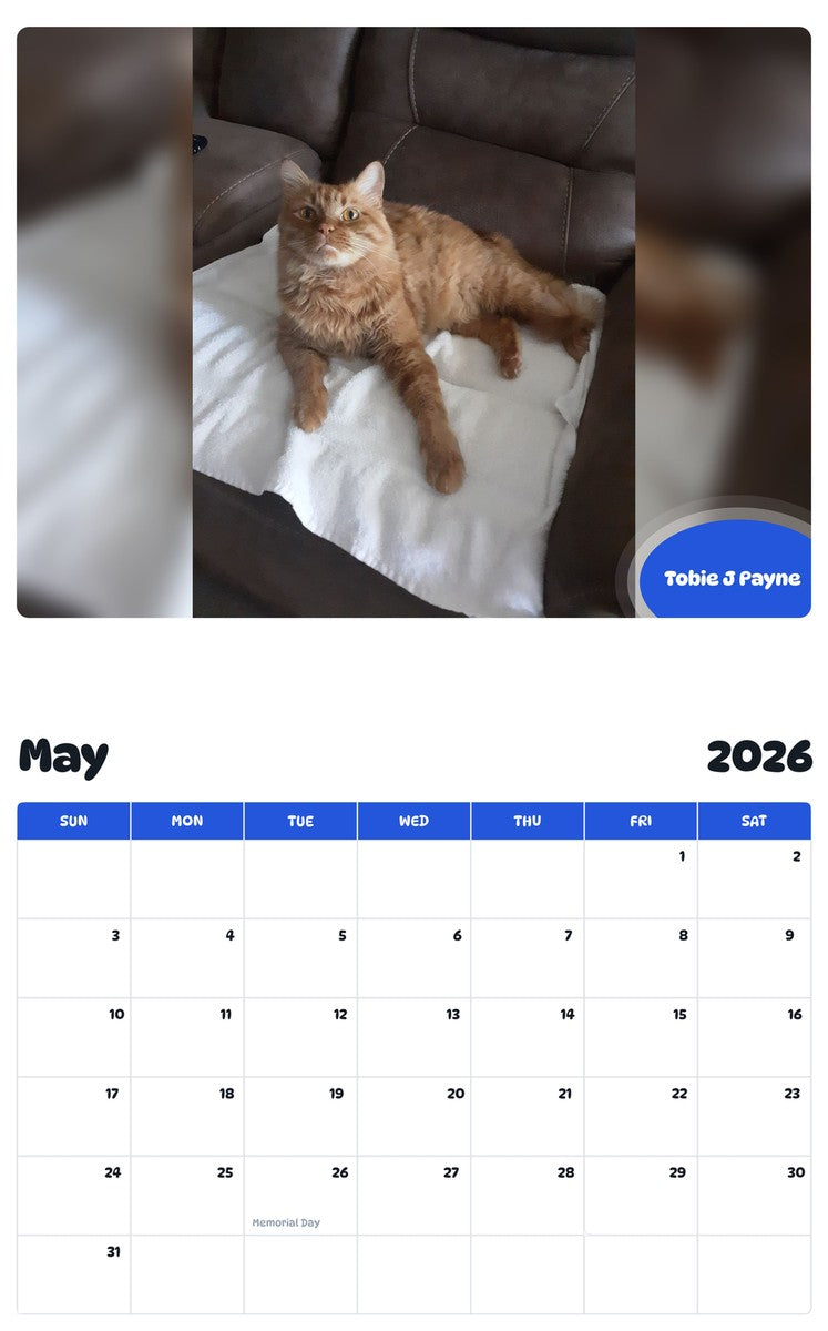 2026 - 2027 Tobie J Payne - Pawidols Pet Calendar