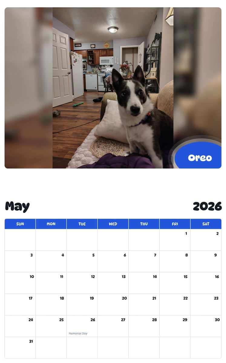 2026 - 2027 Oreo - Pawidols Pet Calendar