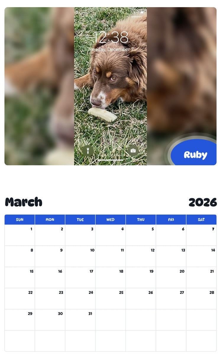 November 2025 - October 2026 Ruby - Pawidols Pet Calendar