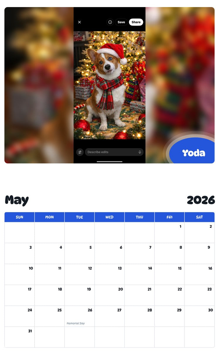 2026 - 2027 Yoda - Pawidols Pet Calendar