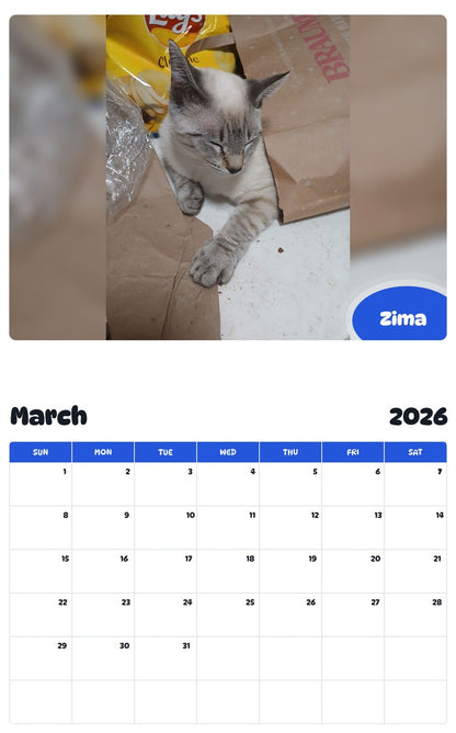 November 2025 - October 2026 Zima - Pawidols Pet Calendar