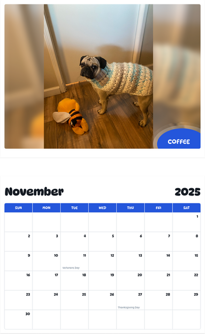 July 2025 - June 2026 Coffee - Pawidols Pet Calendar