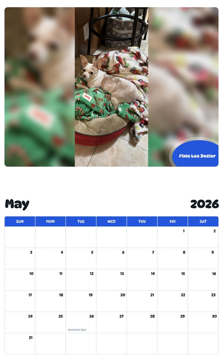 2026 - 2027 Pixie Lee Dozier - Pawidols Pet Calendar