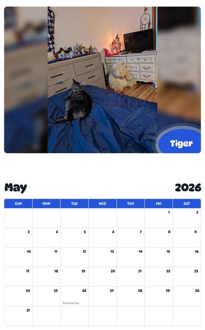 2026 - 2027 Tiger - Pawidols Pet Calendar