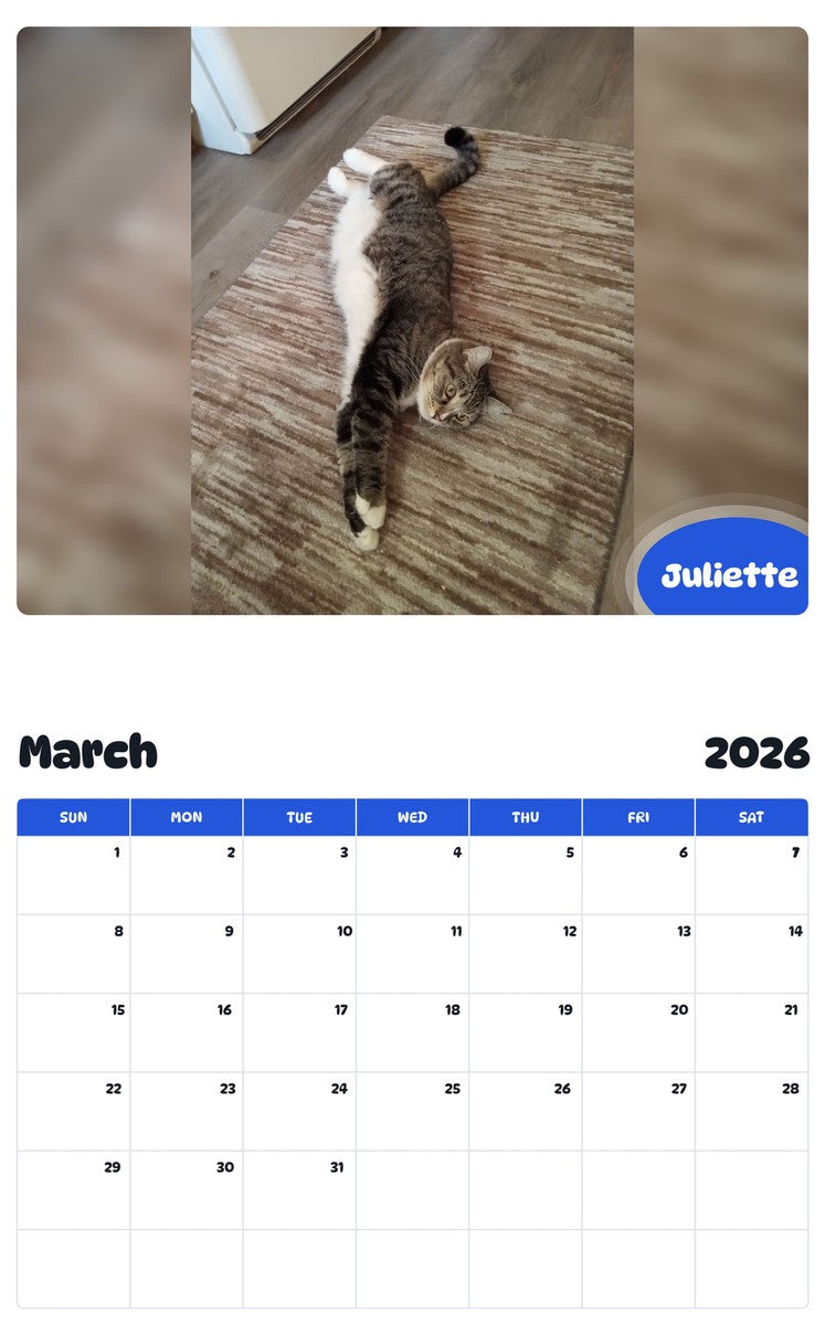 November 2025 - October 2026 Juliette - Pawidols Pet Calendar