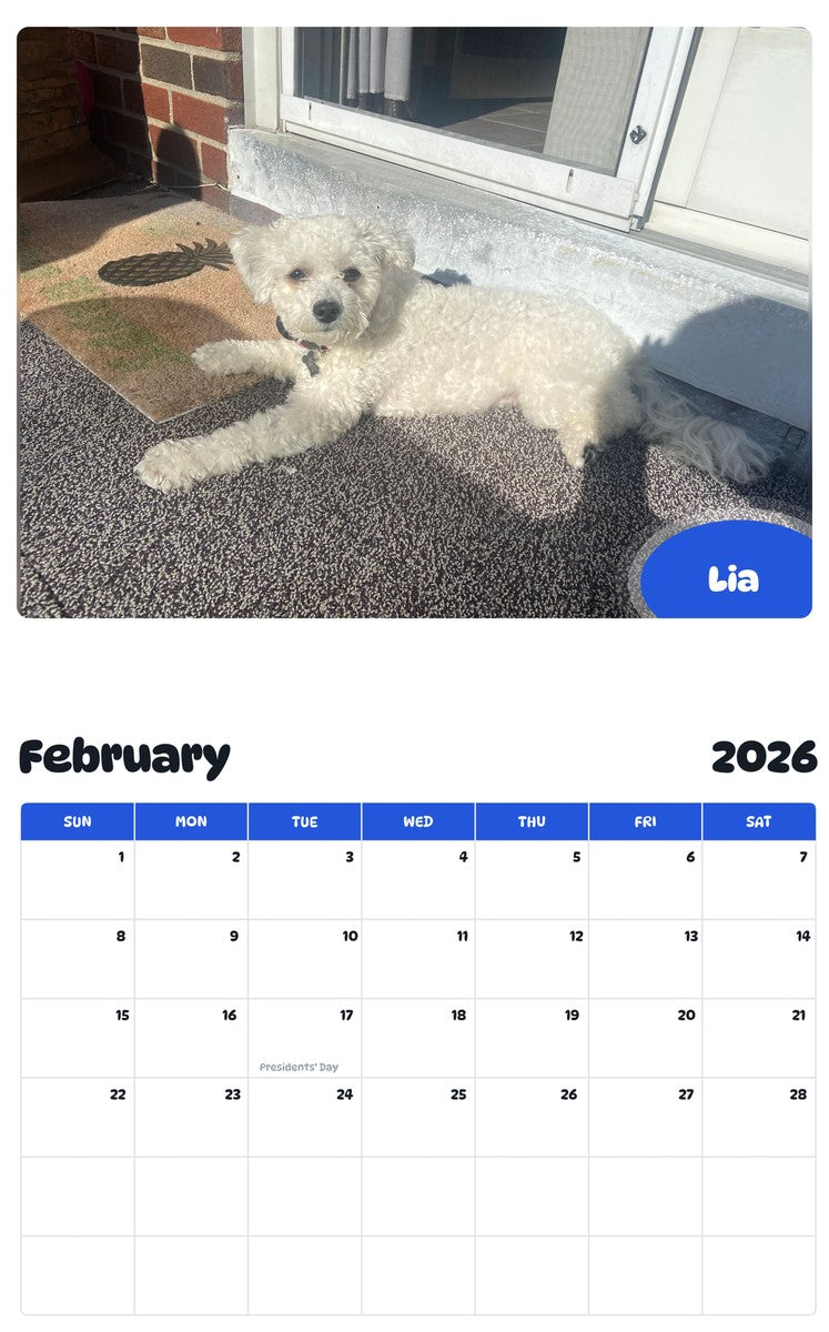 October 2025 - September 2026 Lia - Pawidols Pet Calendar