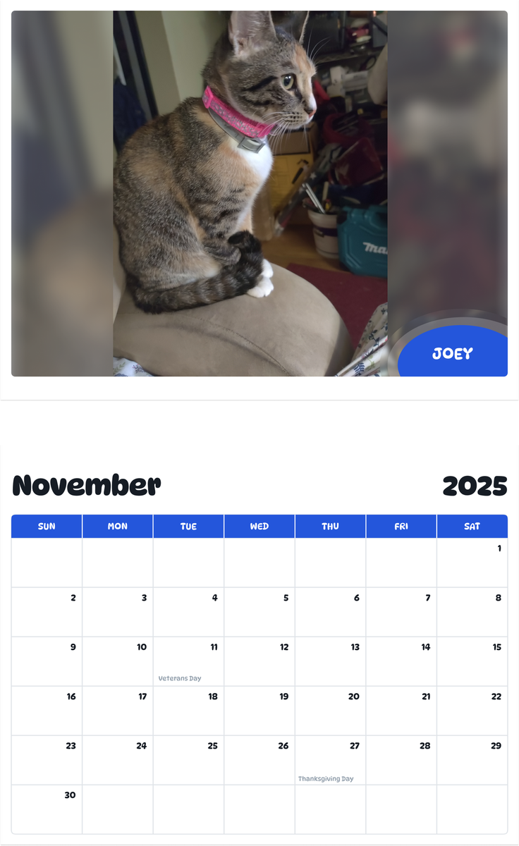 July 2025 - June 2026 Joey - Pawidols Pet Calendar