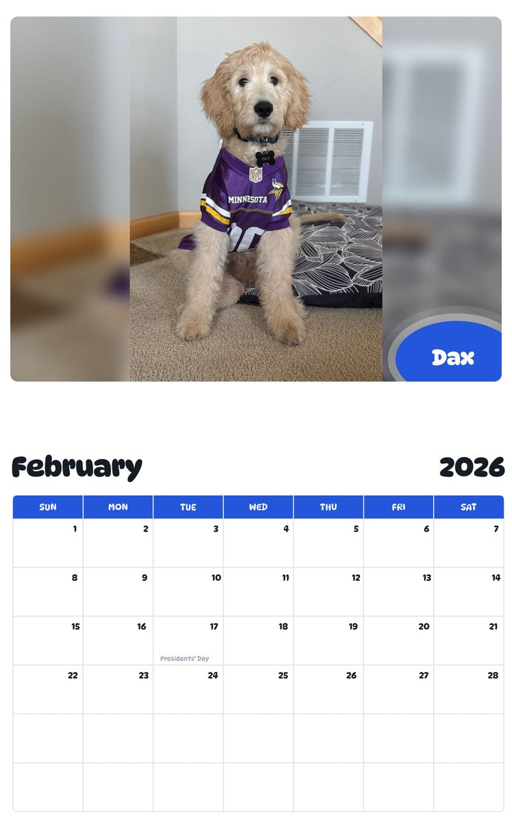 October 2025 - September 2026 Dax - Pawidols Pet Calendar