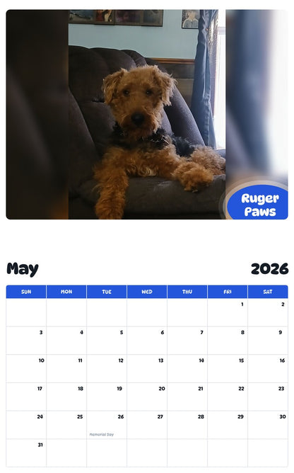 2026 - 2027 Ruger Paws - Pawidols Pet Calendar