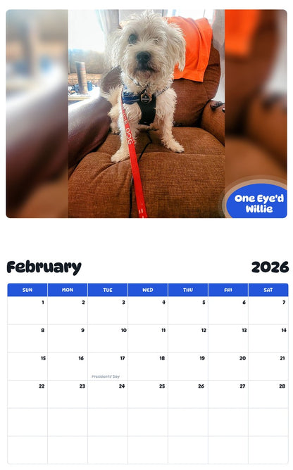 October 2025 - September 2026 One Eye'd Willie - Pawidols Pet Calendar