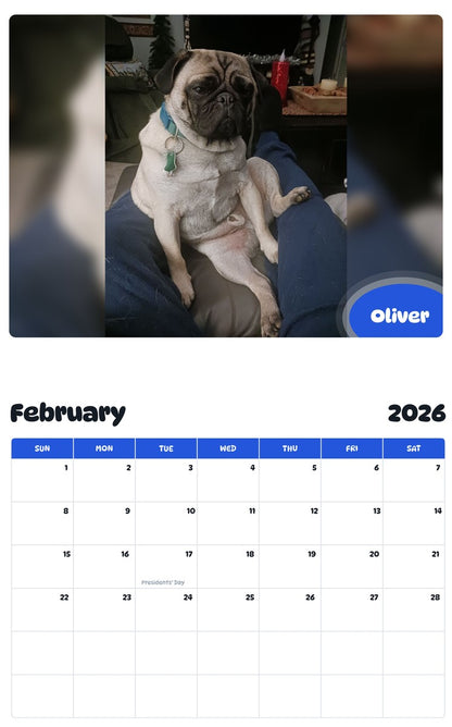 October 2025 - September 2026 Oliver - Pawidols Pet Calendar