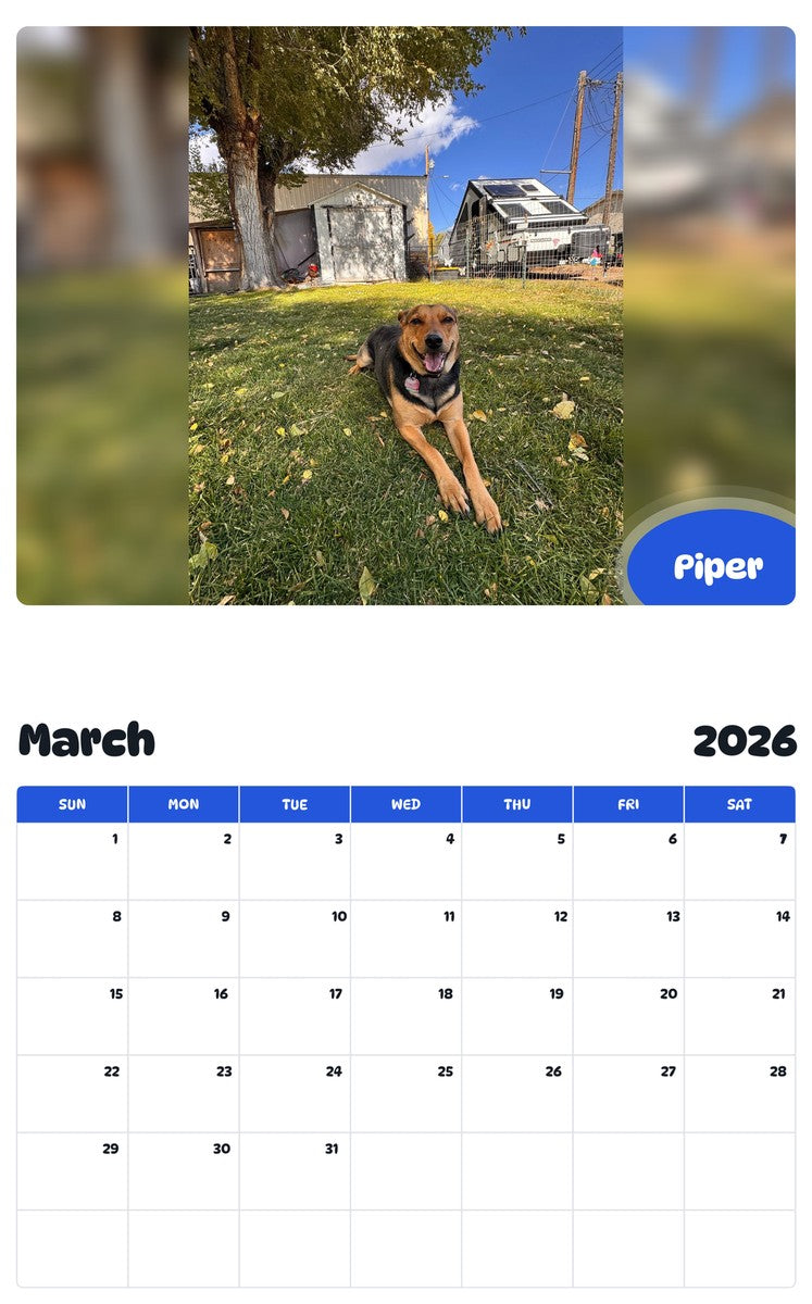 November 2025 - October 2026 Piper - Pawidols Pet Calendar