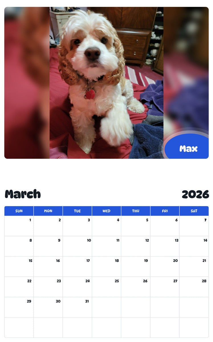 November 2025 - October 2026 Max - Pawidols Pet Calendar
