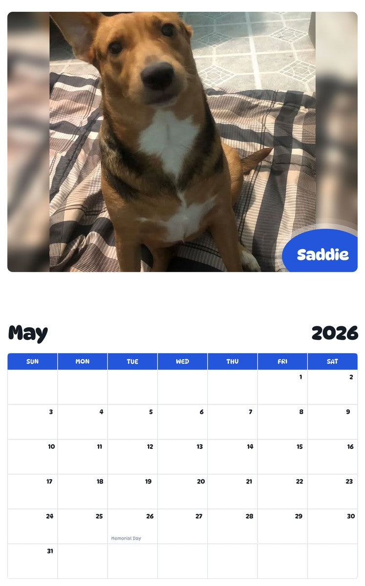 2026 - 2027 Saddie - Pawidols Pet Calendar