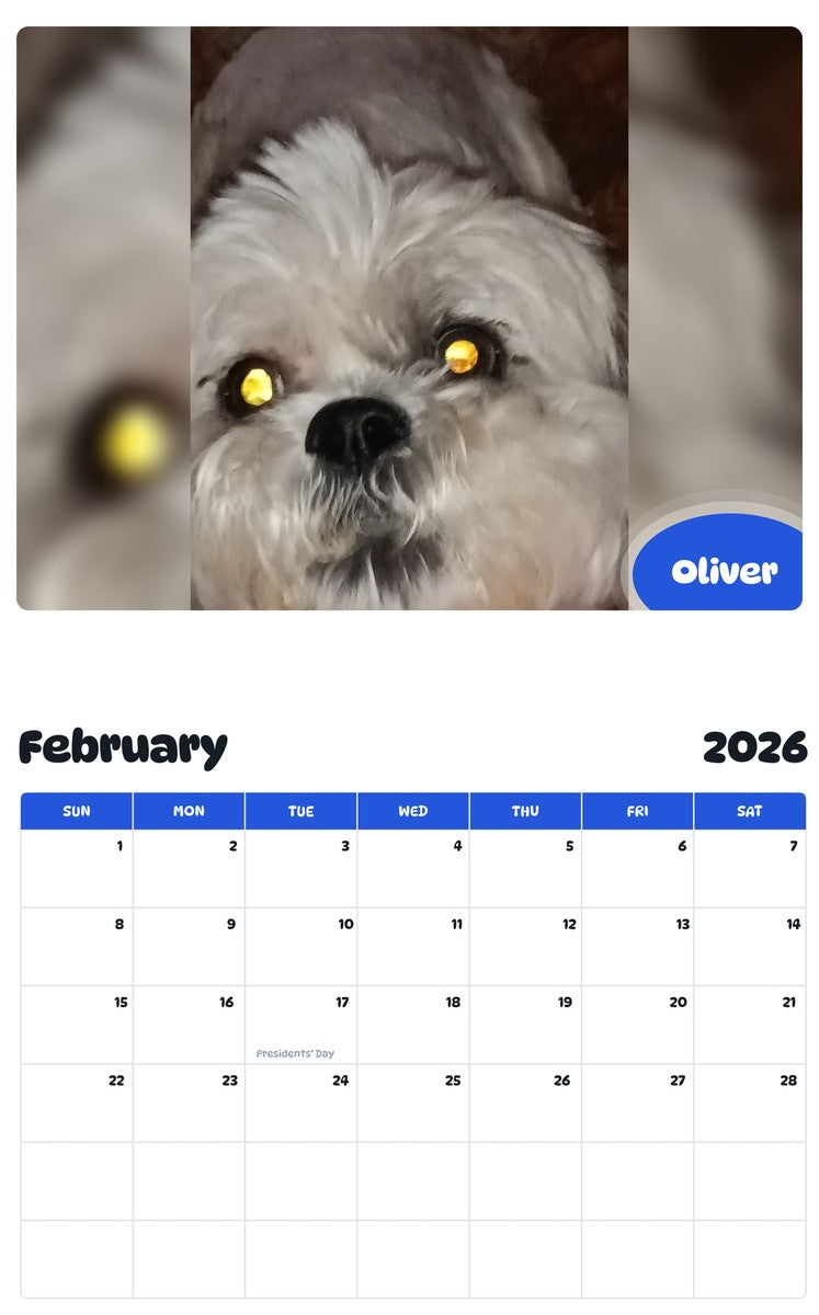 October 2025 - September 2026 Oliver - Pawidols Pet Calendar