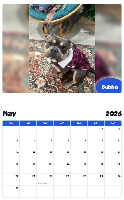 2026 - 2027 Bubba - Pawidols Pet Calendar