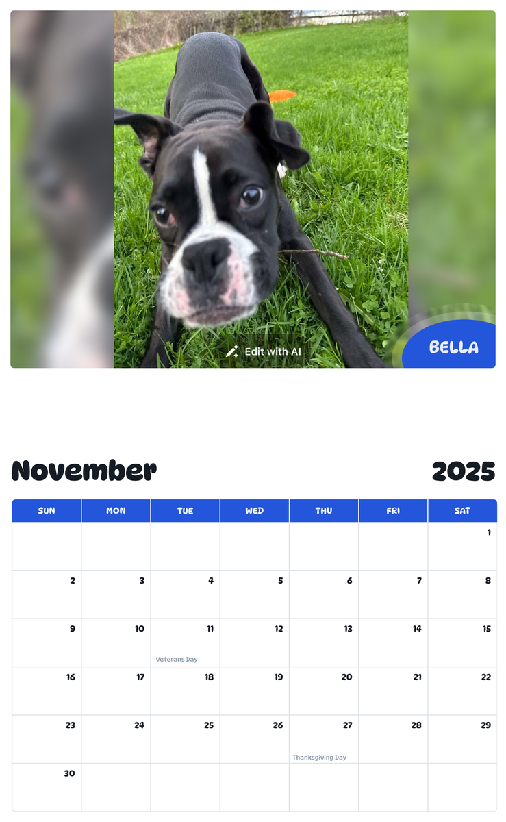July 2025 - June 2026 Bella - Pawidols Pet Calendar