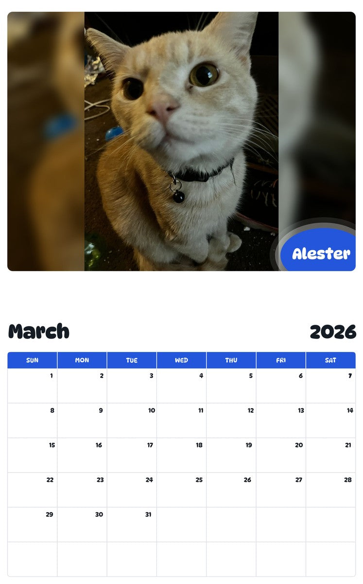 November 2025 - October 2026 Alester - Pawidols Pet Calendar