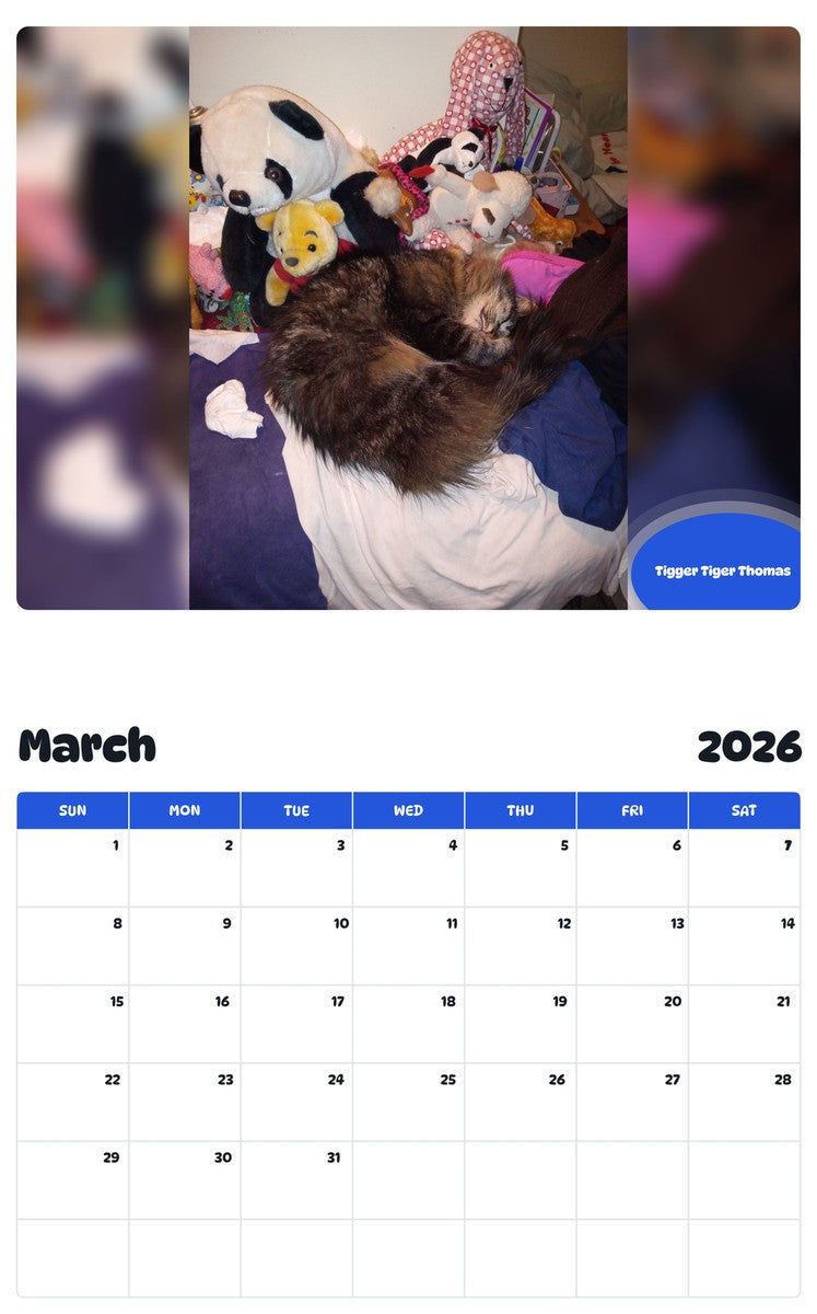 November 2025 - October 2026 Tigger Tiger Thomas - Pawidols Pet Calendar