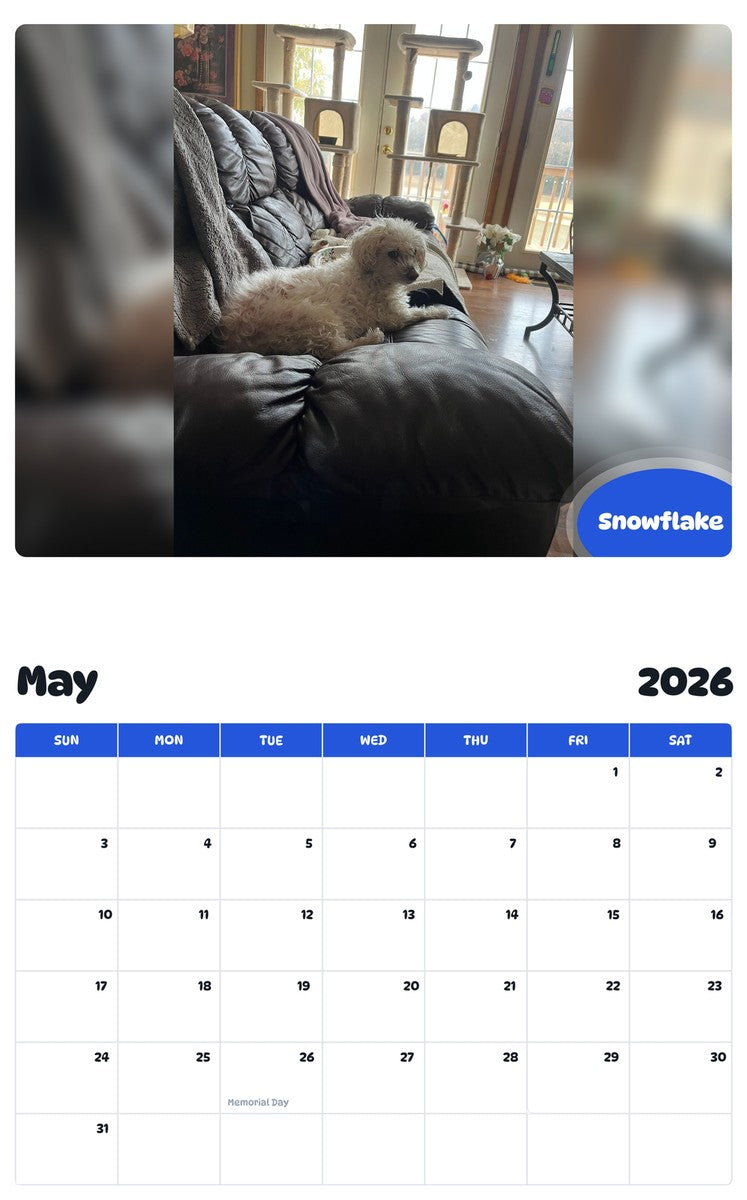 2026 - 2027 Snowflake - Pawidols Pet Calendar