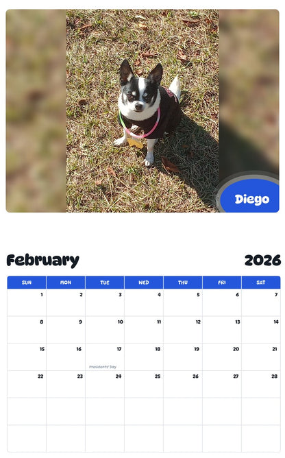 October 2025 - September 2026 Diego - Pawidols Pet Calendar