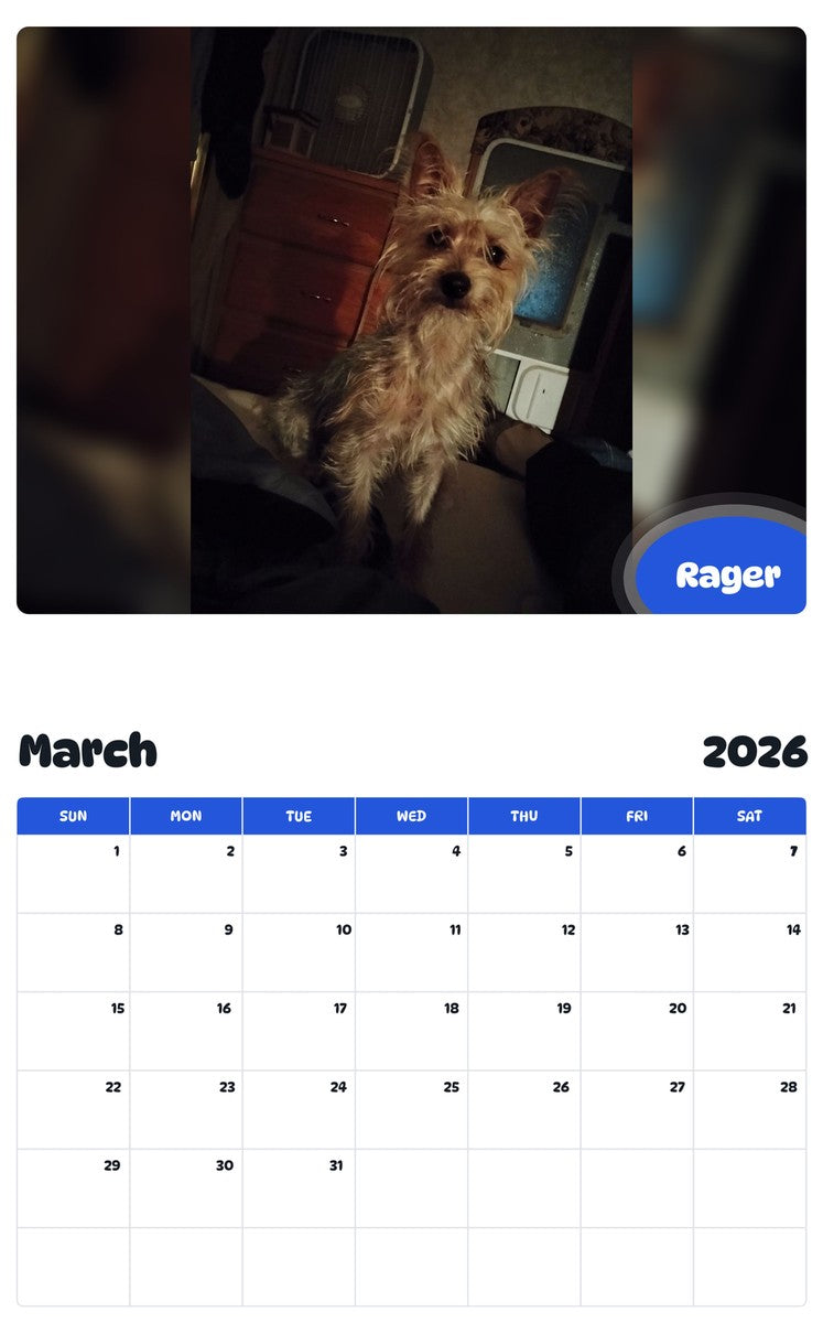 November 2025 - October 2026 Rager - Pawidols Pet Calendar