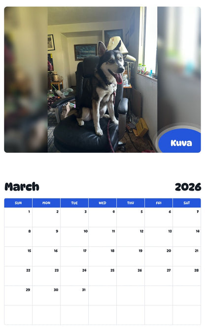 November 2025 - October 2026 Kuva - Pawidols Pet Calendar