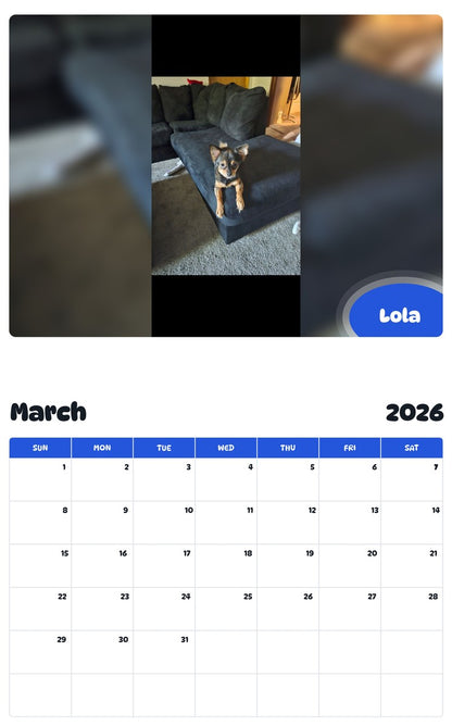 November 2025 - October 2026 Lola - Pawidols Pet Calendar