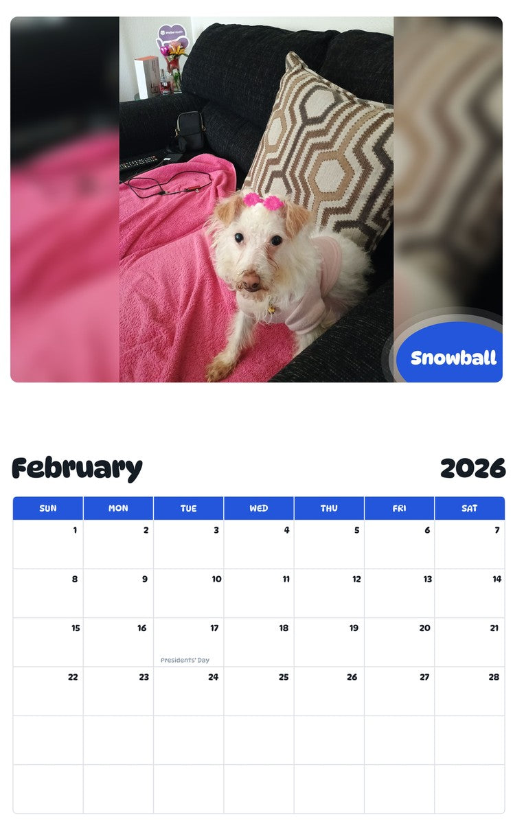 October 2025 - September 2026 Snowball - Pawidols Pet Calendar