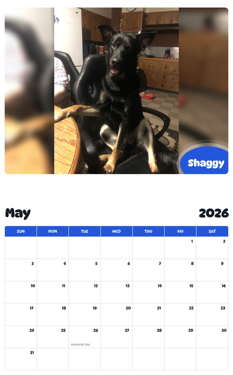 2026 - 2027 Shaggy - Pawidols Pet Calendar