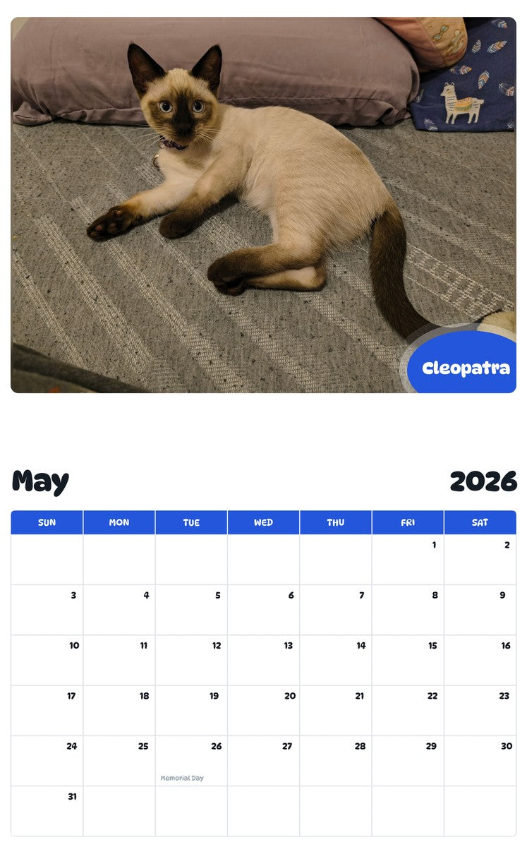2026 - 2027 Cleopatra - Pawidols Pet Calendar