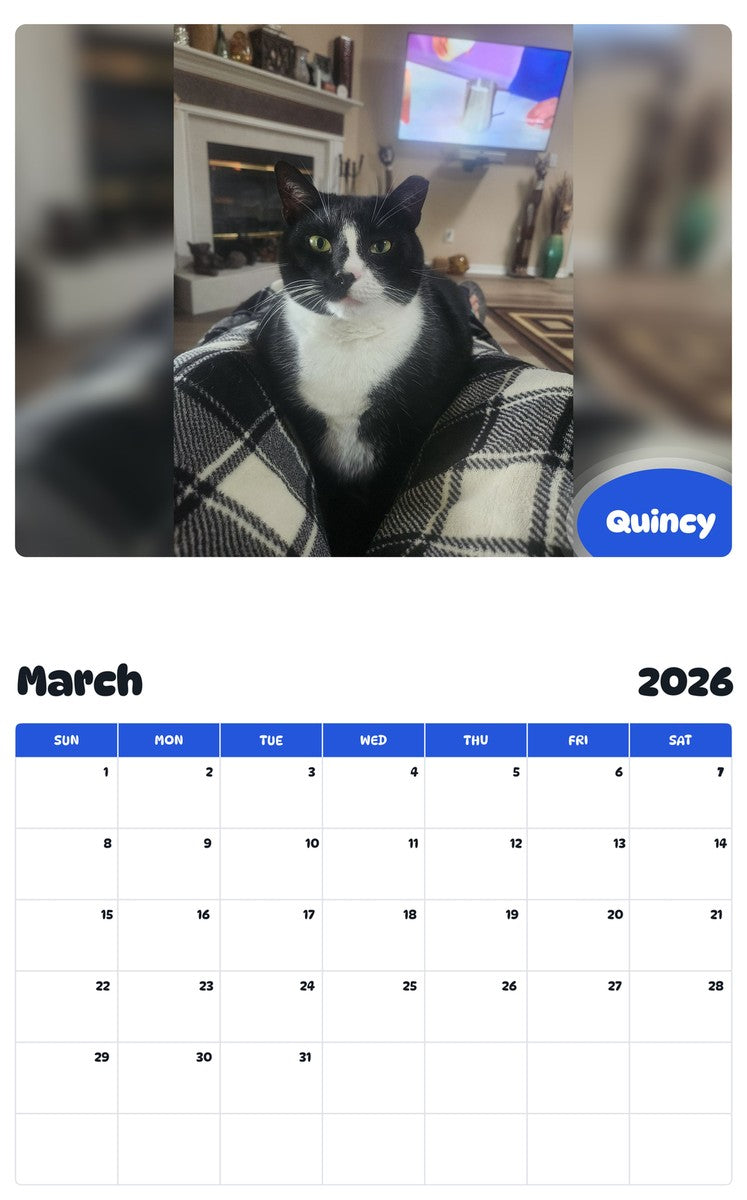 November 2025 - October 2026 Quincy - Pawidols Pet Calendar