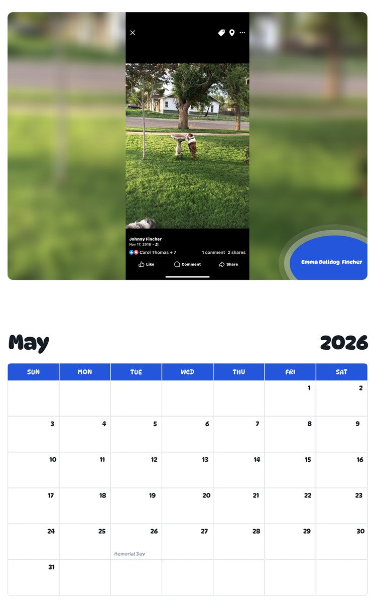 2026 - 2027 Emma Bulldog  Fincher - Pawidols Pet Calendar