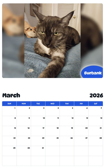 November 2025 - October 2026 Burbank - Pawidols Pet Calendar