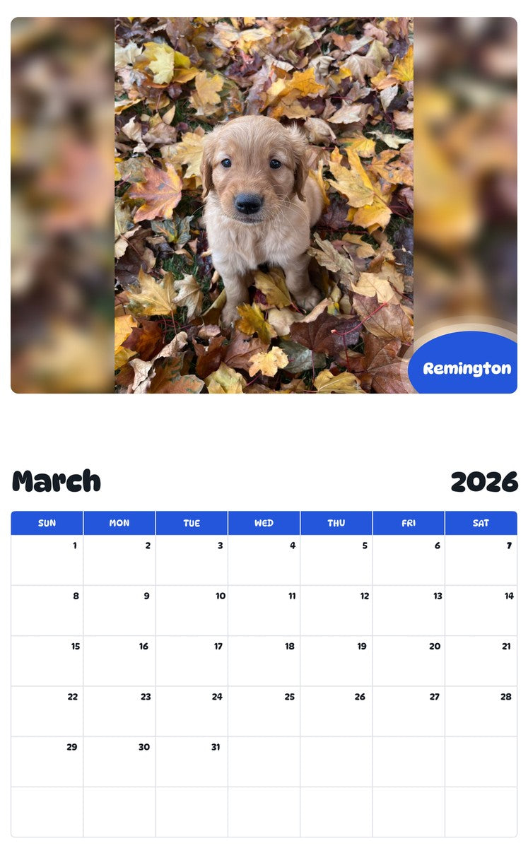 November 2025 - October 2026 Remington - Pawidols Pet Calendar