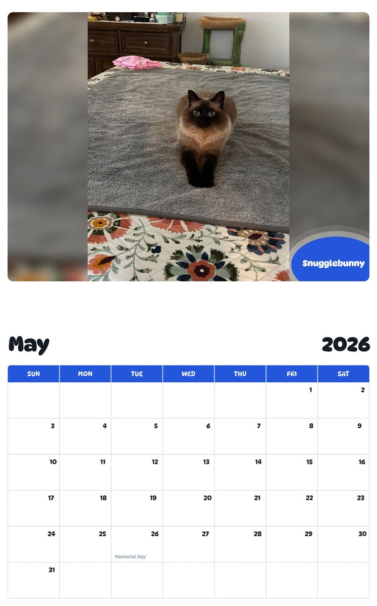 2026 - 2027 Snugglebunny - Pawidols Pet Calendar