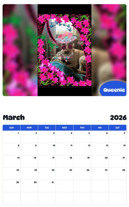 November 2025 - October 2026 Queenie - Pawidols Pet Calendar