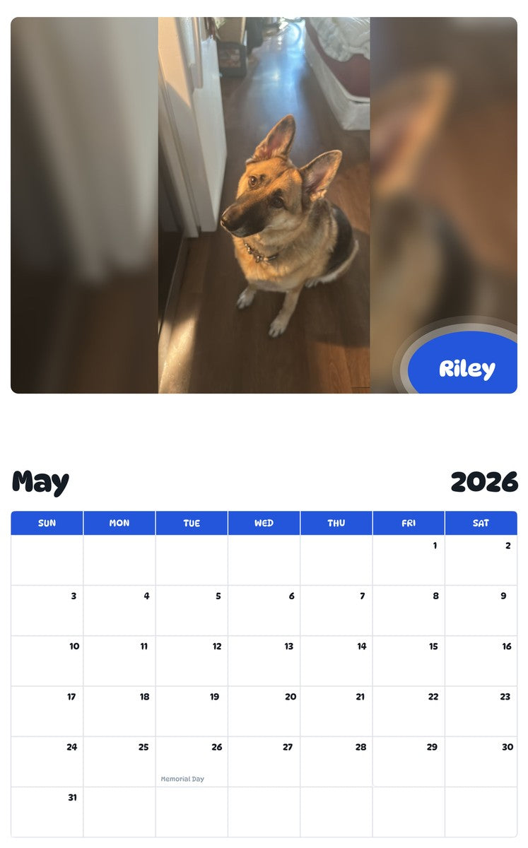 2026 - 2027 Riley - Pawidols Pet Calendar