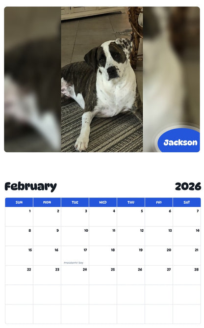 November 2025 - October 2026 Jackson - Pawidols Pet Calendar