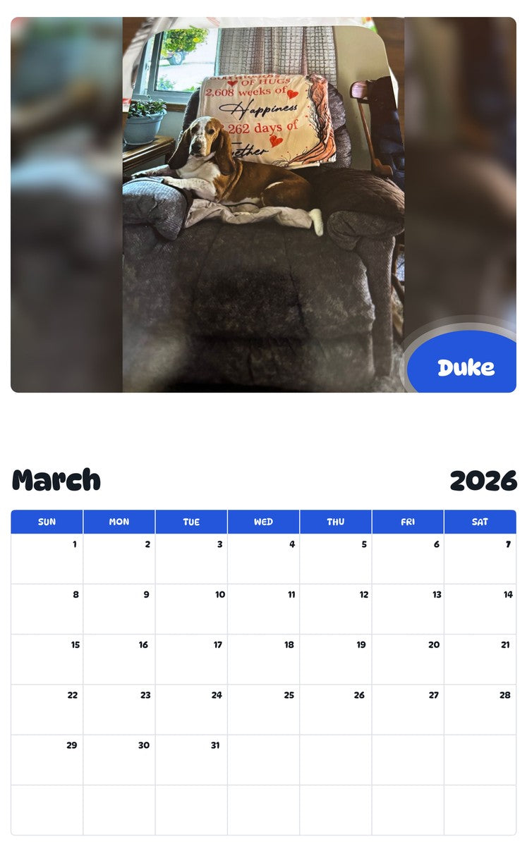 November 2025 - October 2026 Duke - Pawidols Pet Calendar
