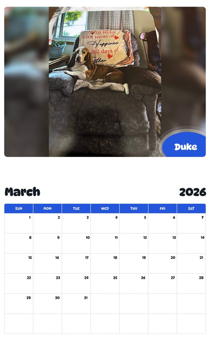 November 2025 - October 2026 Duke - Pawidols Pet Calendar