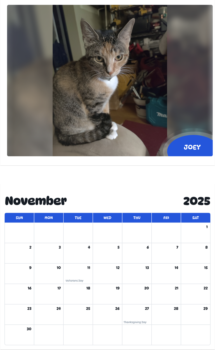 July 2025 - June 2026 Joey - Pawidols Pet Calendar