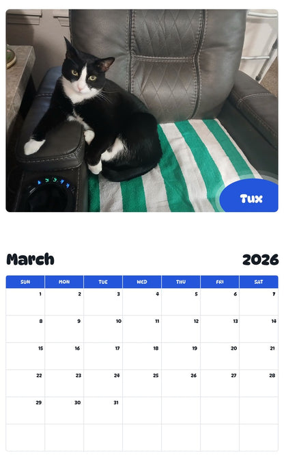 November 2025 - October 2026 Tux - Pawidols Pet Calendar