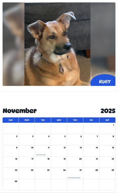 July 2025 - June 2026 Ruby - Pawidols Pet Calendar