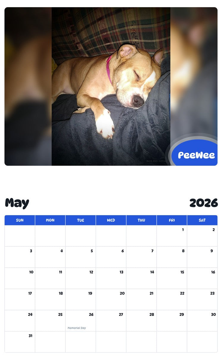 2026 - 2027 PeeWee - Pawidols Pet Calendar