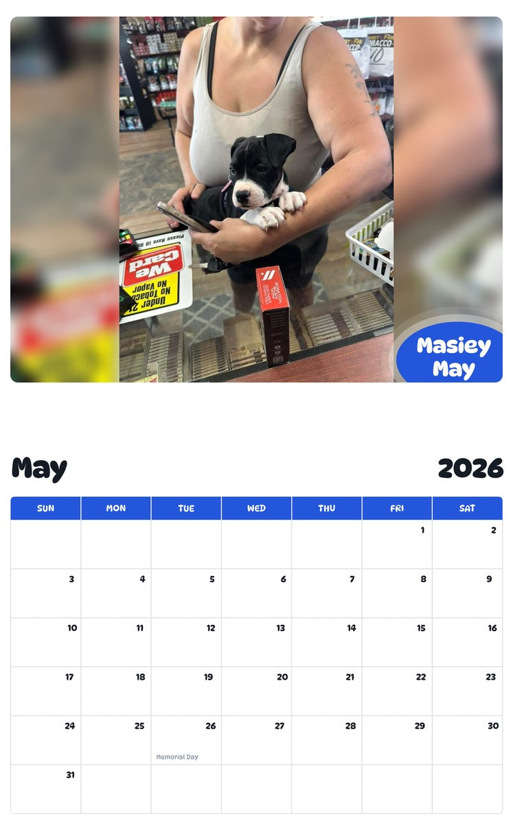 2026 - 2027 Masiey May - Pawidols Pet Calendar