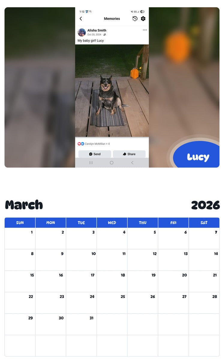 November 2025 - October 2026 Lucy - Pawidols Pet Calendar