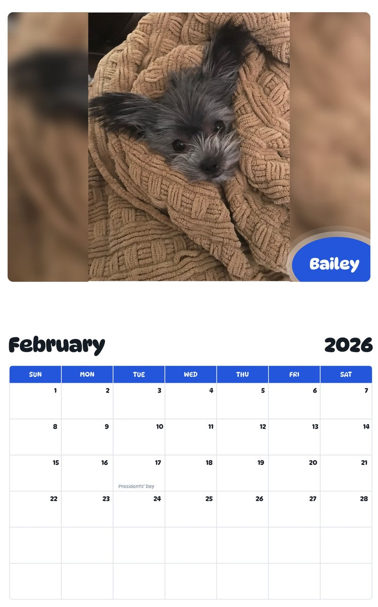 October 2025 - September 2026 Bailey - Pawidols Pet Calendar