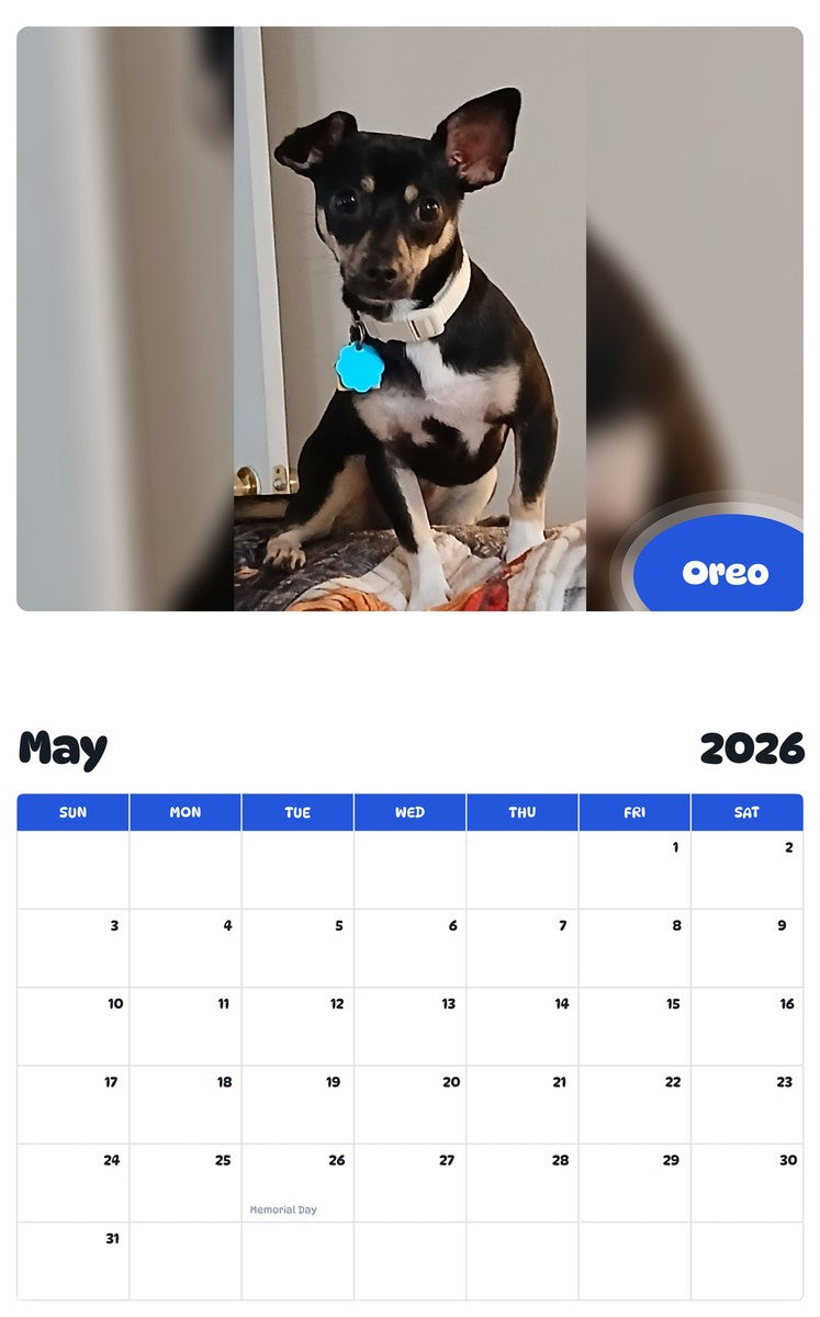 2026 - 2027 Oreo - Pawidols Pet Calendar