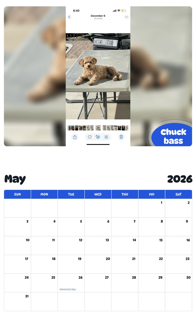 2026 - 2027 Chuck bass - Pawidols Pet Calendar